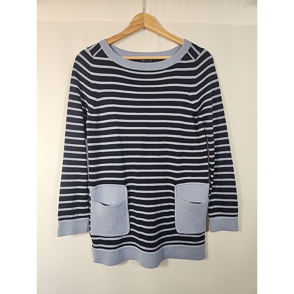 Brooks Brothers Supima Cotton Tunic Sweater Striped Blue Pockets NWT Womens S